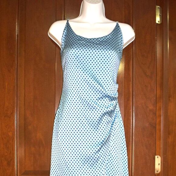 The Westside Blue Silk Polka Dot Midi Slip Dress Size Medium Adjustable Straps - Picture 2 of 15